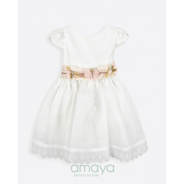 Vestido em tule c/ flores cinto 