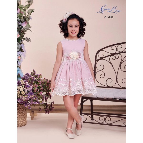 Vestido c/cinto flores  tule e renda 