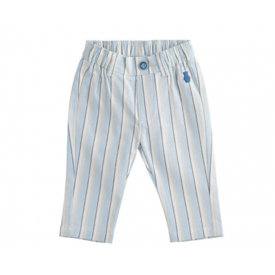 Calça de riscas azul e bege