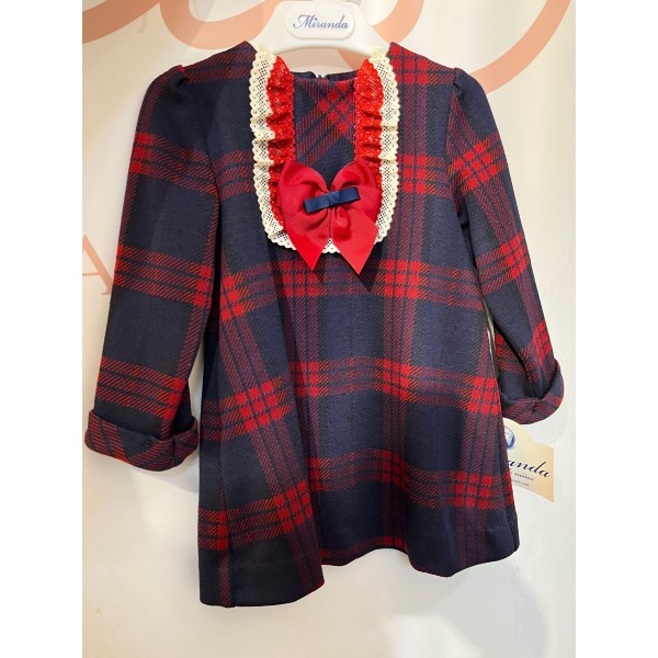 Vestido xadrez c/ laço e renda