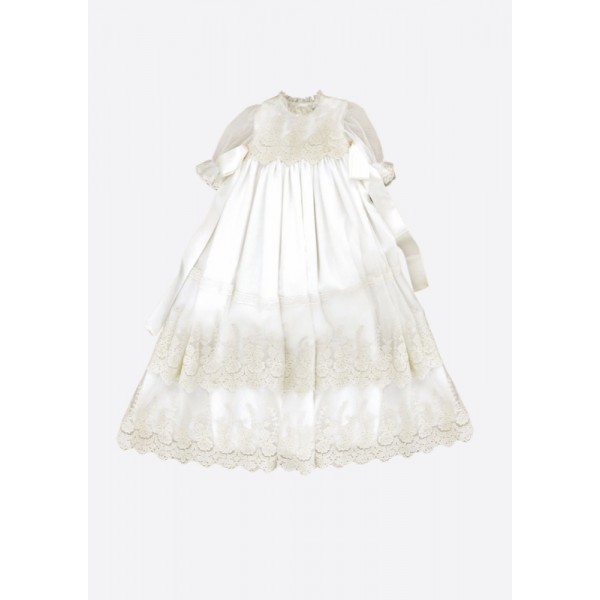 Vestido comprido com renda bege 