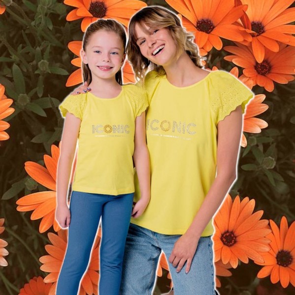 T-shirt menina manga com renda