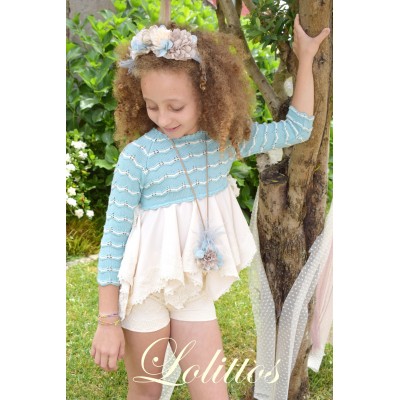 Vestido Ondinas azul e bege 